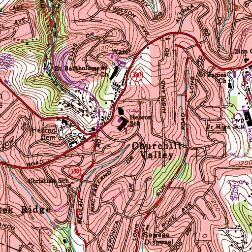 Topographic Map of Hebron School (historical), PA