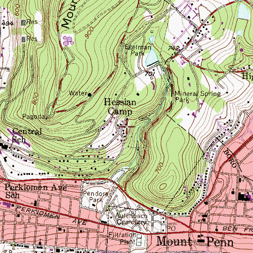 Topographic Map of Hessian Camp, PA