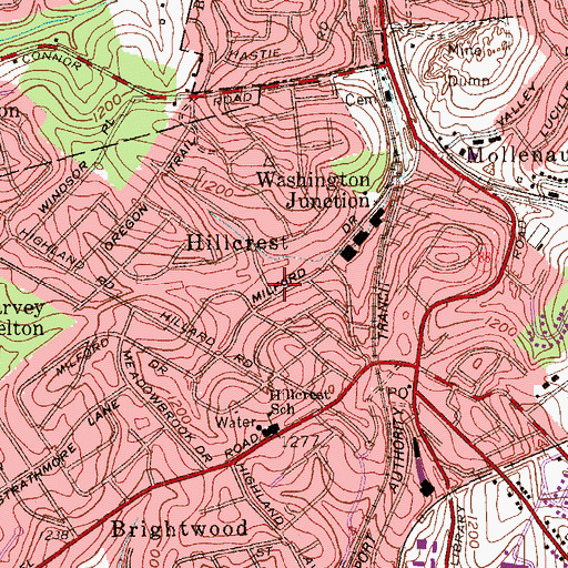Topographic Map of Hillcrest, PA