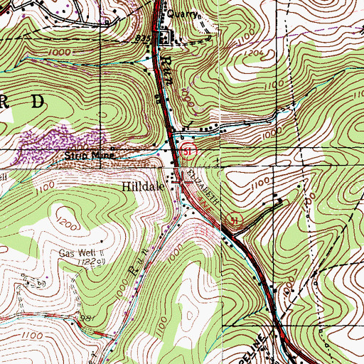 Topographic Map of Hilldale, PA
