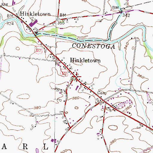 Topographic Map of Hinkletown, PA