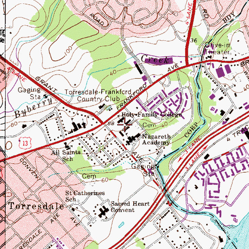 Topographic Map of Holy Family College, PA