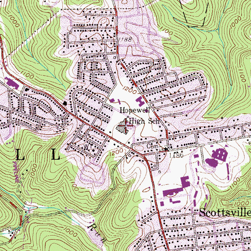 Topographic Map of Hopewell High School, PA