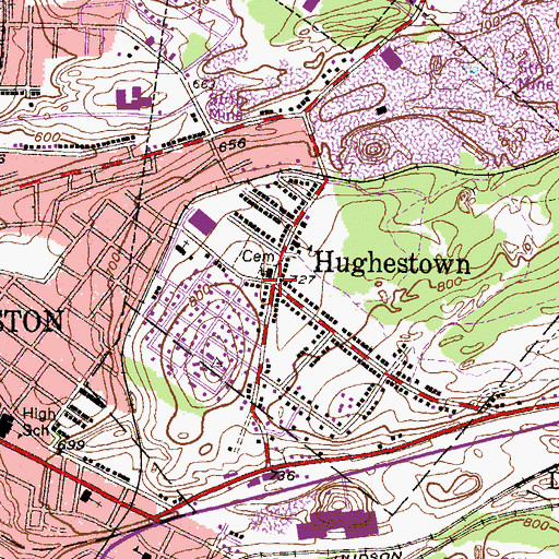 Topographic Map of Hughestown, PA