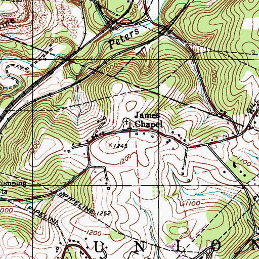 Topographic Map of James Chapel, PA