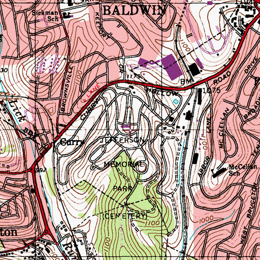 Topographic Map of Jefferson Memorial Park, PA