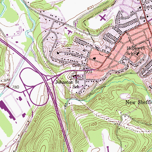 Topographic Map of Johnston State School, PA