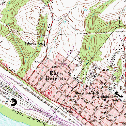 Topographic Map of Kapp Heights, PA