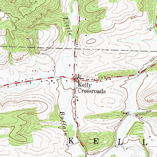 Topographic Map of Kelly Crossroads, PA
