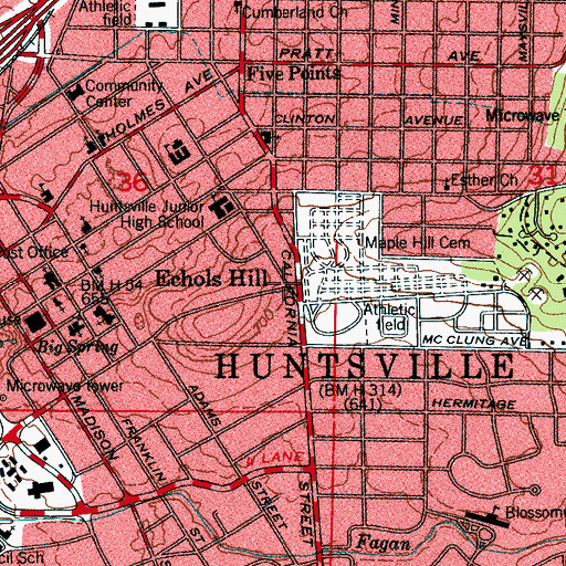 Topographic Map of Echols Hill, AL