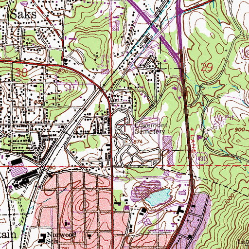 Topographic Map of Edgemont Cemetery, AL