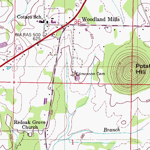 Topographic Map of Edmonson Cemetery, AL