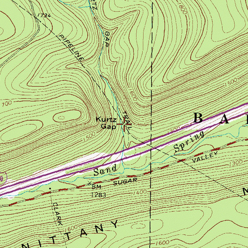 Topographic Map of Kurtz Gap, PA