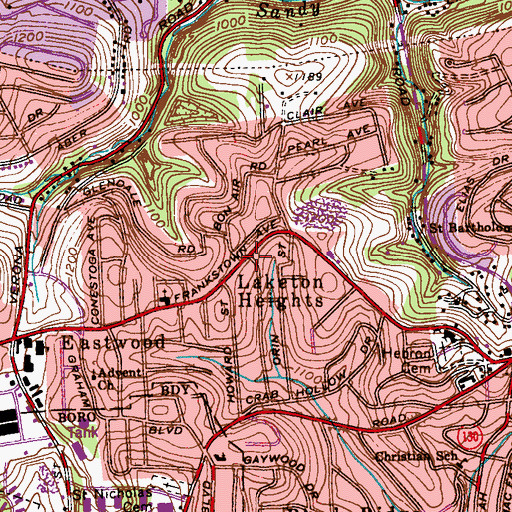 Topographic Map of Laketon Heights, PA