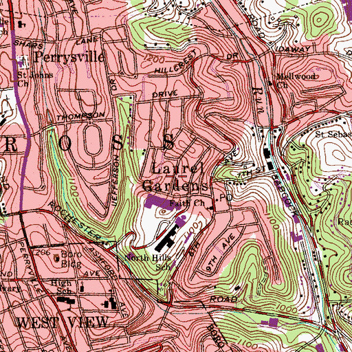Topographic Map of Laurel Gardens, PA