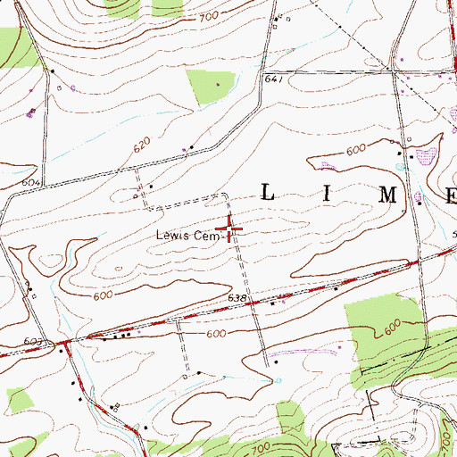 Topographic Map of Lewis Cemetery, PA