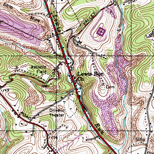 Topographic Map of Lewis Run Church, PA