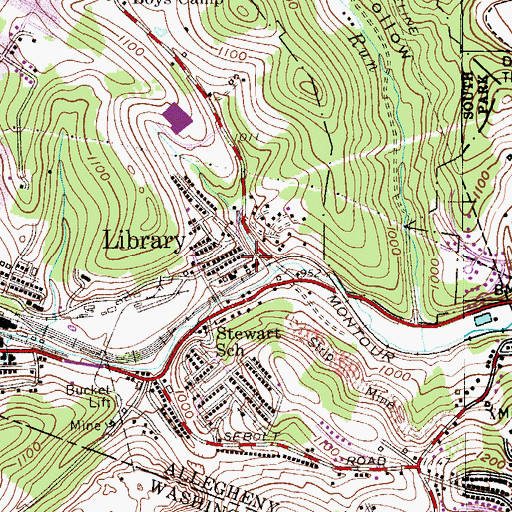 Topographic Map of Library, PA