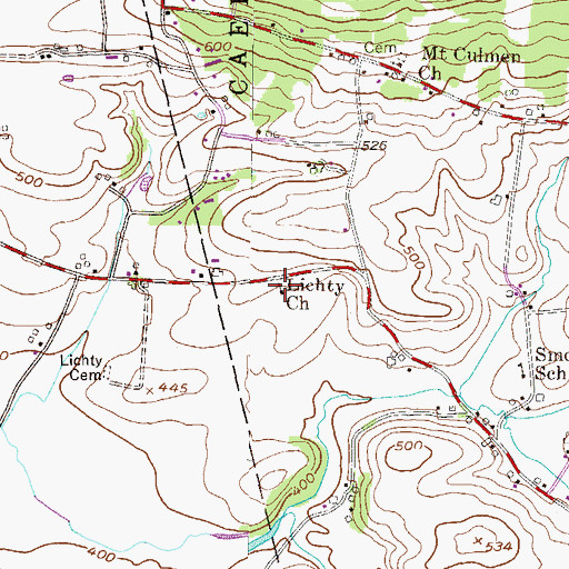Topographic Map of Lichty Church, PA