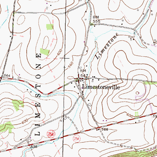 Topographic Map of Limestoneville, PA