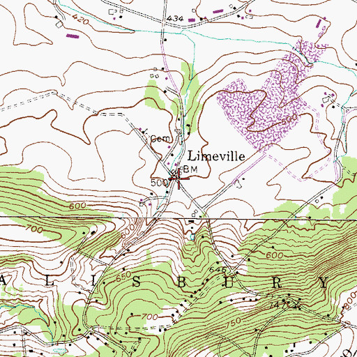 Topographic Map of Limeville, PA