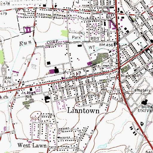 Topographic Map of Linntown, PA