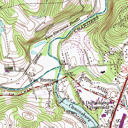 Topographic Map of Little Chartiers Creek, PA