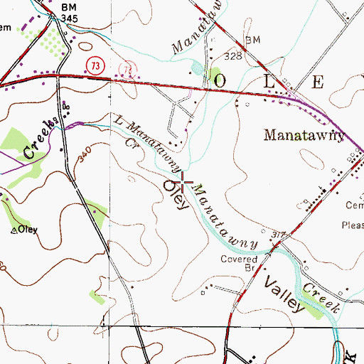 Topographic Map of Little Manatawny Creek, PA