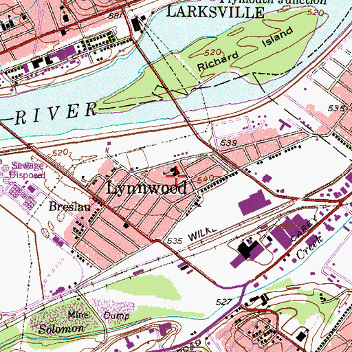 Topographic Map of Lynnwood, PA
