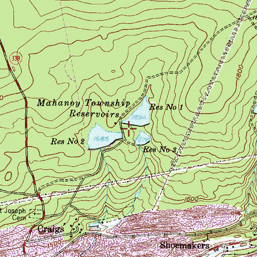Topographic Map of Mahanoy Township Reservoirs, PA