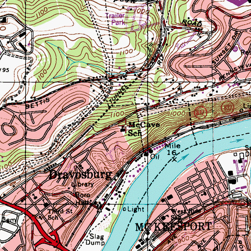Topographic Map of McCave School, PA