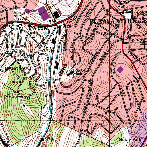 Topographic Map of McCellan School, PA