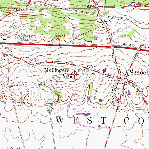 Topographic Map of Mellingers Church, PA
