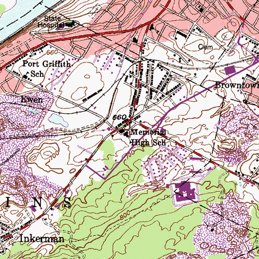 Topographic Map of Memorial High School, PA