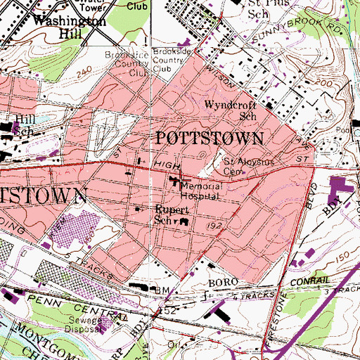 Topographic Map of Memorial Hospital, PA