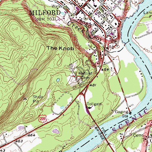 Topographic Map of Milford Cemetery, PA