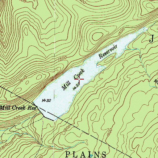 Topographic Map of Mill Creek Reservoir, PA