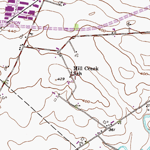 Topographic Map of Mill Creek School, PA