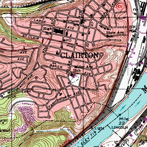 Topographic Map of Miller Avenue School, PA