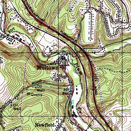 Topographic Map of Milltown, PA