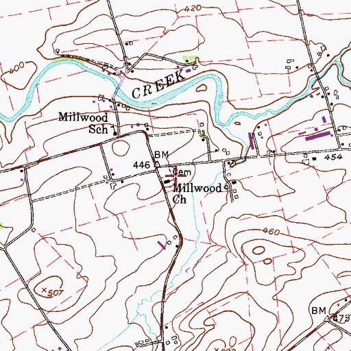 Topographic Map of Millwood Church, PA