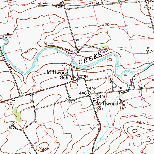 Topographic Map of Millwood School, PA
