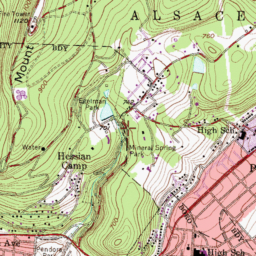 Topographic Map of Mineral Spring Park, PA