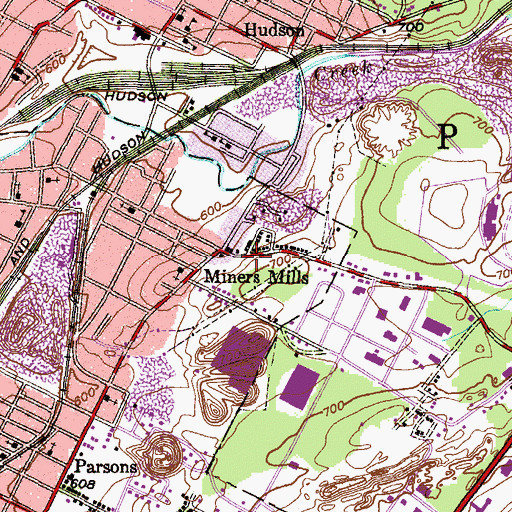 Topographic Map of Miners Mills, PA