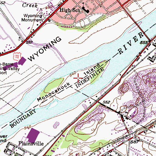 Topographic Map of Monocanock Island, PA