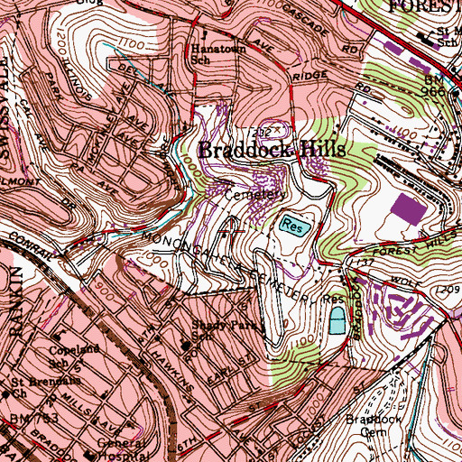 Topographic Map of Monongahela Cemetery, PA