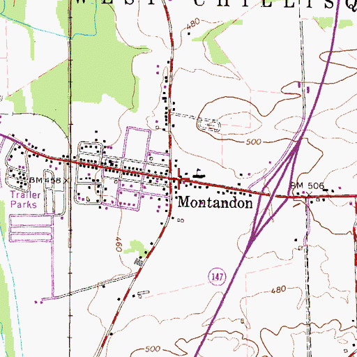 Topographic Map of Montandon, PA