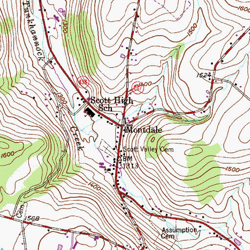 Topographic Map of Montdale, PA