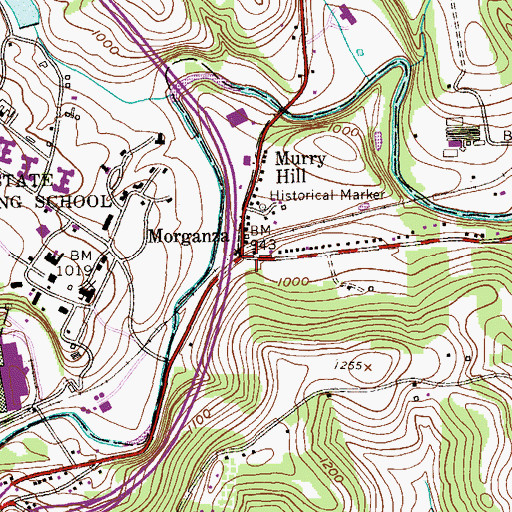 Topographic Map of Morganza, PA