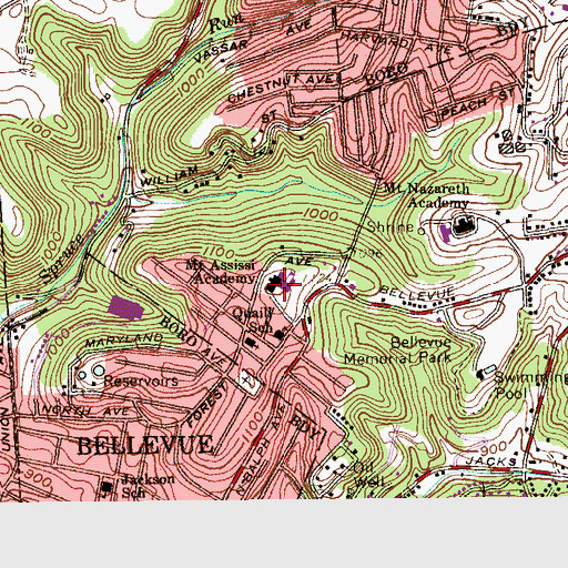 Topographic Map of Mount Assissi Academy, PA